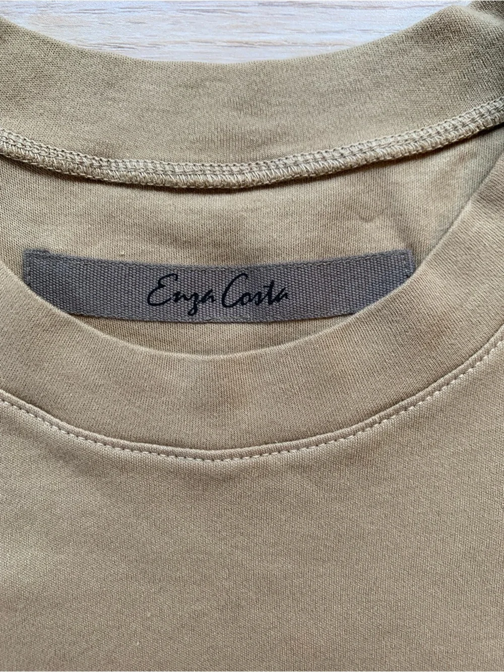Enza Costa Supima Cotton Essential Perfect Cropped Shirt Olive NWOT Size Medium - Picture 2 of 5